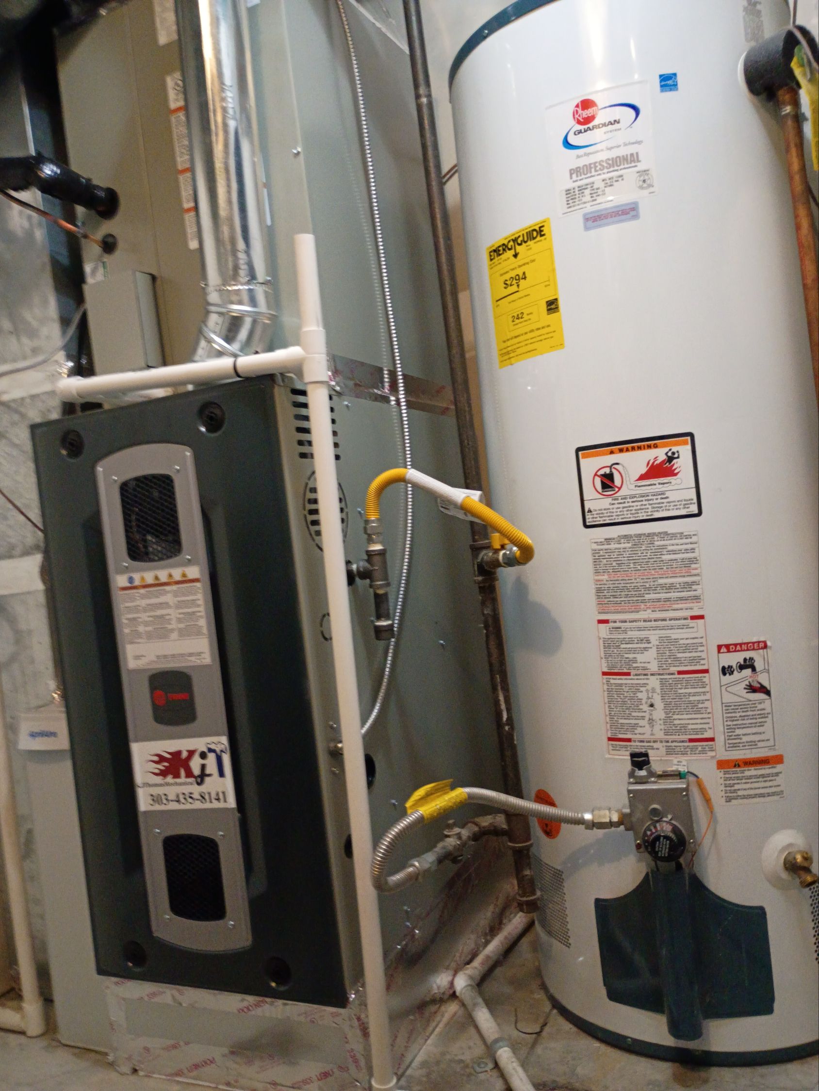 Residential HVAC equipment with ductwork in a Colorado mechanical room